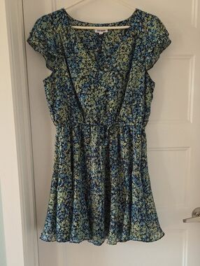Steve Madden Blue and Lime Floral Fit-and-Flare Dress